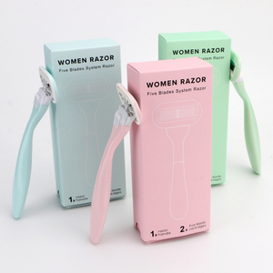 Rasoir système cinq lames sensibles en acier inoxydable manche en caoutchouc métallique pour <span class=keywords><strong>femme</strong></span> - Product Image 1