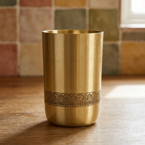 Virasat Traditional Brass Drinking Glass Handcrafted Golden Brass Water Tumbler Elegant Metal <b>Drinkware</b> for Home Dining Kitchen - Product Image 1