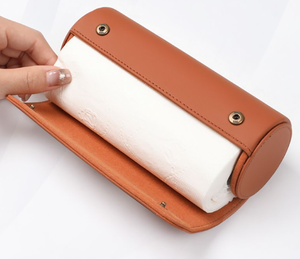 Caja de pañuelos de coche de cuero PU de fábrica YY, soporte de papel con ranura para taza interior, accesorios de almacenamiento de pañuelos redondos de lujo ligeros - Product Image 3