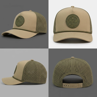 Casquette de baseball unisexe en cuir avec logo brodé, 5 panneaux, imperméable, visière incurvée, perforations découpées au laser, vente en gros