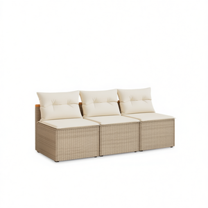 Conjunto de Sofá de Patio de 2 Piezas en Ratán Sintético PE Beige, sin Brazos, con Cojines de Espuma de Alta Densidad, Muebles de Jardín para Exteriores, Diseño Contemporáneo - Product Image 1