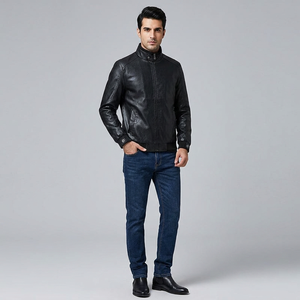 Wholesale Causal Stand Collar Vintage Genuine <b>Leather</b> <b>Jacket</b> Custom Men's Windproof Autumn ODM High Quality Motor Biker - Product Image 1