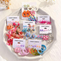 Conjuntos de pendientes coreanos de tela de flores de Color caramelo para fiesta, joyería de moda de resina acrílica, conjunto de pendientes para mujer