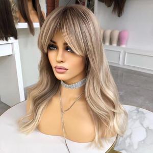 Haute qualité <span class=keywords><strong>frange</strong></span> couches cendré brun surbrillance <span class=keywords><strong>blonde</strong></span> avant de lacet perruques sans colle européenne cuticule aligné perruques de cheveux humains - Product Image 5