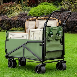 <span class=keywords><strong>Remorque</strong></span> <span class=keywords><strong>de</strong></span> camping <span class=keywords><strong>pliable</strong></span> légère et inclinable en métal avec roues pivotantes pour le camping en plein air, la <span class=keywords><strong>plage</strong></span> et les pique-niques - Product Image 3