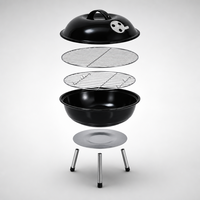 Barbecue portable au charbon de bois de 14 pouces avec couvercle en acier, aération, ramasse-cendres et trépied pour camping, pique-nique, plage et jardin