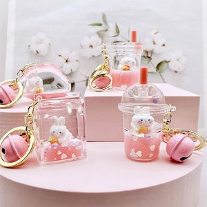 Cartoon Figure Liquid <b>Key</b> <b>Ring</b> Quicksand Drifting Bottle Cute Pink Rabbit <b>Key</b> Chain Into Oil Bag Pendant Mini Bottle Keychain - Product Image 2
