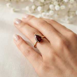 <b>925</b> <b>silver</b> <b>rings</b> Red Garnet Stone 14k Gold Plated pear cut <b>ring</b> Engagement Wedding <b>rings</b> Lovers Shape Bohemian Style Fine <b>ring</b> - Product Image 5
