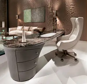 Meubles de bureau moderne en marbre, éléments de bureau pour la maison, blanc et or, avec tiroir, design nordique