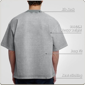 T-shirt da uomo pesante in cotone 300gsm con stampa su misura oversize con taglio squadrato lavato in acido con scollo corto e t-shirt ampia - Product Image 2