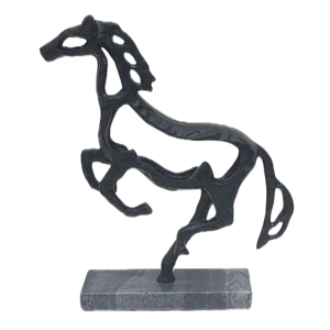 Scultura di cavallo al galoppo in metallo e marmo, statua decorativa per la casa, soggiorno, ufficio, mensola, tavolino da caffè - Product Image 1