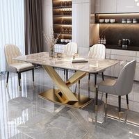 Table à manger rectangulaire moderne en roche, style luxe léger, pour la maison, table et chaises de salle à manger haut de gamme pour le loisir