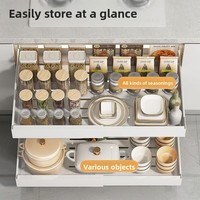 Étagère de rangement multifonctionnelle moderne à double niveau en acier au carbone, coulissante, non pliable, sans perçage, pour tiroir de cuisine rétractable