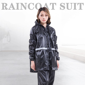 Ensemble imperméable pour femme en polyester avec fermeture éclair, capuche réfléchissante, idéal pour la moto, la randonnée, le camping et les excursions – Manteau et pantalon de pluie épaissis - Product Image 1