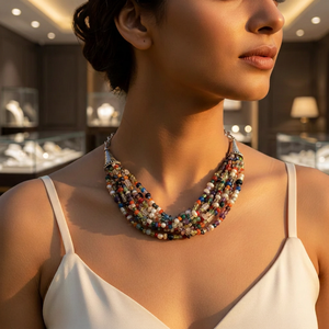 Collar de varias capas con cuentas para mujer, con cristales de imitación de perlas, para fiestas, joyería de moda - Product Image 3