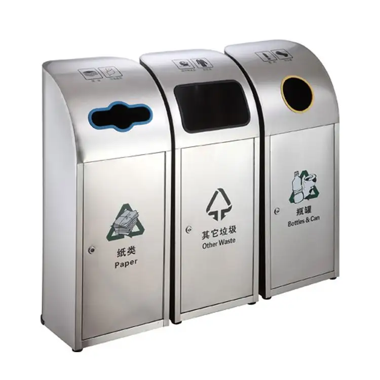 4 Compartimentos Dual Separado Reciclagem Códigos De Cor Para Caixas De Resíduos De Aço Inoxidável Aeroporto Indoor Storage Bucket Sem Tampa