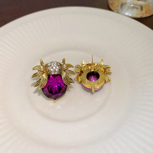 Bijoux fantaisie <span class=keywords><strong>vintage</strong></span> métal violet cristal <span class=keywords><strong>coccinelle</strong></span> boucles d'oreilles rétro violet coréen goujon antique boucles d'oreilles en or - Product Image 6