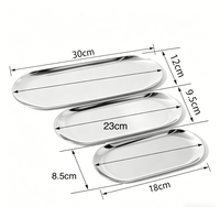 Ensemble de plateaux de service ovales en acier inoxydable 430, finition miroir, 3 pièces (18/23/30 cm), décoration moderne pour mariage et maison