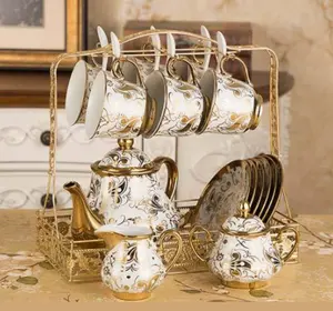 Ensemble européen de luxe théière et tasse à café en céramique, soucoupe, ensembles de tasses à lait et à fleurs pour le café et le thé