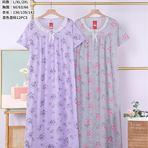 Pijama <span class=keywords><strong>térmico</strong></span> de verano para <span class=keywords><strong>mujer</strong></span>, cuello de manga corta, estampado Floral pequeño, camisón de seda de leche de talla grande, vestido holgado para el hogar - Product Image 4