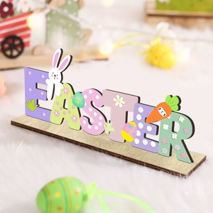 DAMAI Easter Decor Nordic INS Style Home Ornament Letter Cartoon Rabbit Wooden Craft Wood Ornament with Bunny and Letter Design - Product Image 4