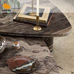 Tavolino da Caffè in Marmo Naturale Rocky Brown di Cotrustone, Arredamento per Soggiorno, <span class=keywords><strong>Tavolo</strong></span> Laterale Personalizzato - Product Image 2