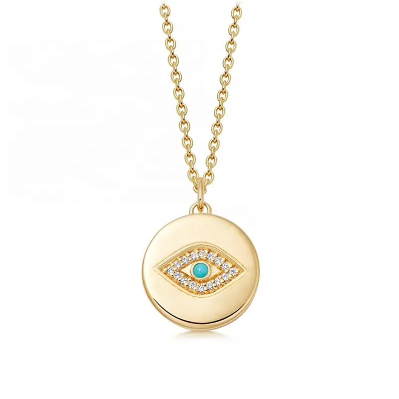 Gemnel minimalist necklace 925 sterling silver 14k gold lucky evil eye turquoise pendant necklace