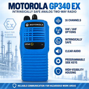 Radio portable analogique <span class=keywords><strong>Motorola</strong></span> GP340 EX ATEX VHF UHF pour zones dangereuses, <span class=keywords><strong>talkie</strong></span>-<span class=keywords><strong>walkie</strong></span> 5 tons pour les équipes pétrolières, gazières et chimiques - Product Image 2