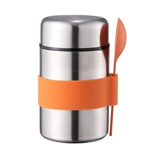 Stainless Steel Insulated Water Bottle Mini Vacuum Flask 300Ml Travel Use With Spoon Orange Band - Product Image 1