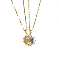 Collier pendentif en acier inoxydable soleil et lune avec chaîne à maillons en cristal et strass, unisexe, tendance, bijoux assortis pour couples