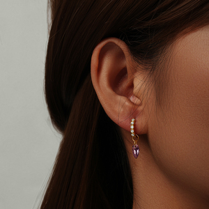 CANNER New 925 Sterling <b>Silver</b> Geometric Droplet with Zircon <b>Earrings</b> Fashion Models White Purple Stone Water Drop <b>Hoop</b> <b>Earrings</b> - Product Image 4