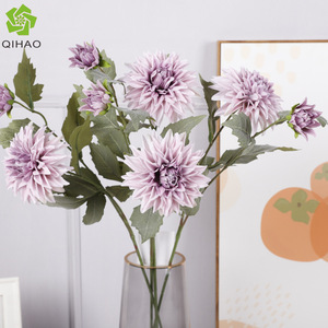 QIHAO Artificial Dahlias Plastic Silk Flowers High Simulation Wedding Home Decor 2 Autumn Colors Small Bouquet - Product Image 1