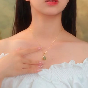 Hetian Jade Water Drop Pendant Necklace For Women Gold Chain Bezel Setting Everyday Wear - Product Image 5