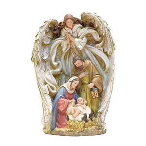 Elegante Scena della Natività di Natale con Angelo e Sacra Famiglia in Resina, Decorazione per la Casa, Regalo Religioso, Scena della Natività del Bambino Gesù - Product Image 2