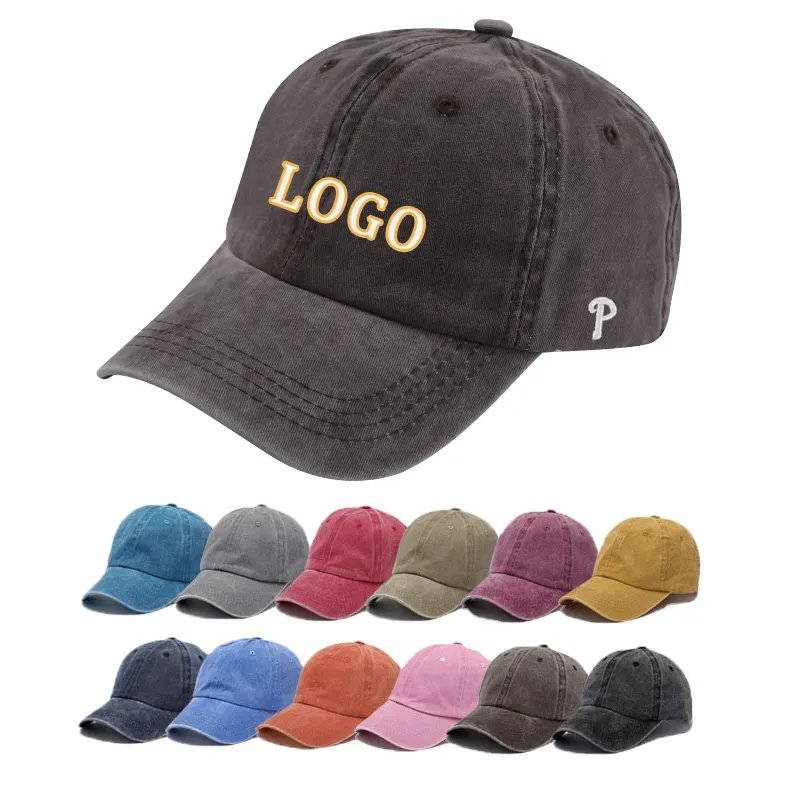 wholesale women plain fitted caps hats baseball customized new york 5 panel men's retro washed baseball cap with 3D embroidered