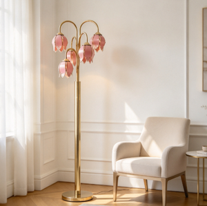 Lámpara de Pie Romántica con Flores de Cristal Rosa, Elegante Lámpara de Poste Dorado para Bodas o Vestíbulos de Hoteles de Lujo, Luz Ambiental Regulable - Product Image 6
