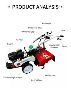 Mini cultivador de potencia agrícola para diésel, cultivador de arado con espalda giratoria, de mano, con accesorios para caminar, 10 HP