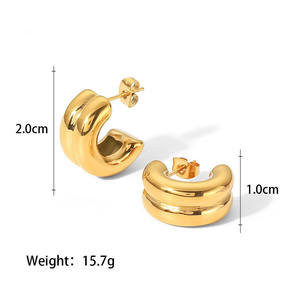 Pendientes de Aro Gruesos de Doble Capa de Acero Inoxidable con Oro de 18K Estilo Europeo y Americano, Pendientes de Aro Gruesos de Oro y <span class=keywords><strong>Plata</strong></span> Estilo INS - Product Image 5