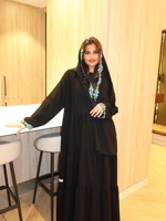 Abaya de luxe noire Hafizah, Kaftan de Dubaï, Robe longue élégante à appliques florales turquoise, Kimono ouvert pour femmes musulmanes modestes