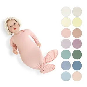 Skin Friendly Bamboo Baby Gowns Custom Embroidery Toddler Boys Girls Sacks Mitten Cuff Mermaid Knotted Baby Sleeping Bag