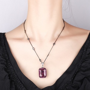Classic Anti-tarnish Eco-friendly Copper <b>Black</b> Gold Plated Jewelry Retro 15*20mm Cubic Zirconia Pendant Necklace for Women - Product Image 5