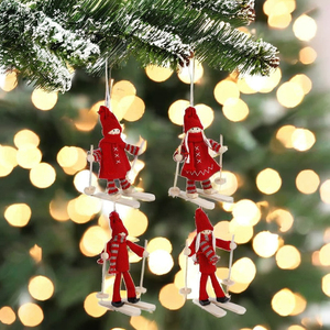 Adornos Navideños Hechos a Mano, Muñecos Pequeños Rojos de Algodón Tejido, Decoraciones Colgantes Estilo Festivo, Juego de 4 Piezas - Product Image 6