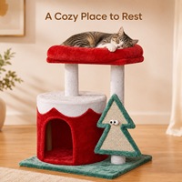 Arbre à chat de Noël personnalisé OEM/ODM avec griffoir en sisal, perchoir en peluche et cachette pour 2 à 3 chats – Prix usine de gros