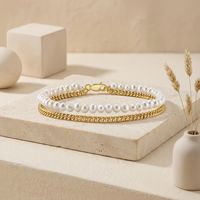 Bracelet chaîne cubaine Hip Hop en argent 925 plaqué or 14 carats avec perle d'eau douce, design minimaliste unisexe, cadeau de mariage, bijoux de mode