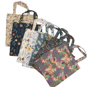 Eco Friendly Recycled Reusable Plain Bulk Bohemian Style Floral Small Walking Bag For Water Cup Umbrella Portable Cotton Bag