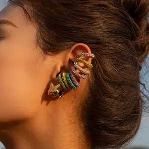 Hip Hop Stainless Steel Gold plated diamond punk ear clip c shape hoop bold hoop earrings