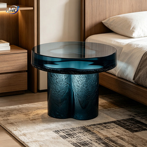 Mesa Auxiliar de Resina Transparente con Textura de Vetas Naturales y Diseño Artístico de Pilar para Muebles de Sala de Estar - Product Image 4