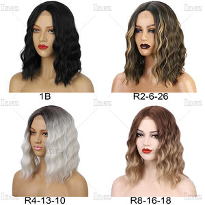 <span class=keywords><strong>Peluca</strong></span> <span class=keywords><strong>ondulada</strong></span> corta marrón oscuro de mezcla de castaño de 15 pulgadas para mujer, línea de cabello de encaje, estilo Bob, pelo sintético resistente al calor para Cosplay - Product Image 5