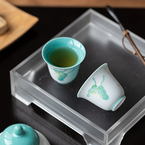 Guanlan Hand Painted Butterfly Flower <b>Teacup</b> Turquoise Green Ceramic Tasting Cup For Afternoon Tea New Chinese Style - Product Image 4