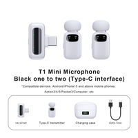Microphone Lavalier Sans Fil T1 Mini avec Deux Émetteurs, Boîtier Numérique LED et Étui de Charge pour Smartphone et Vidéo